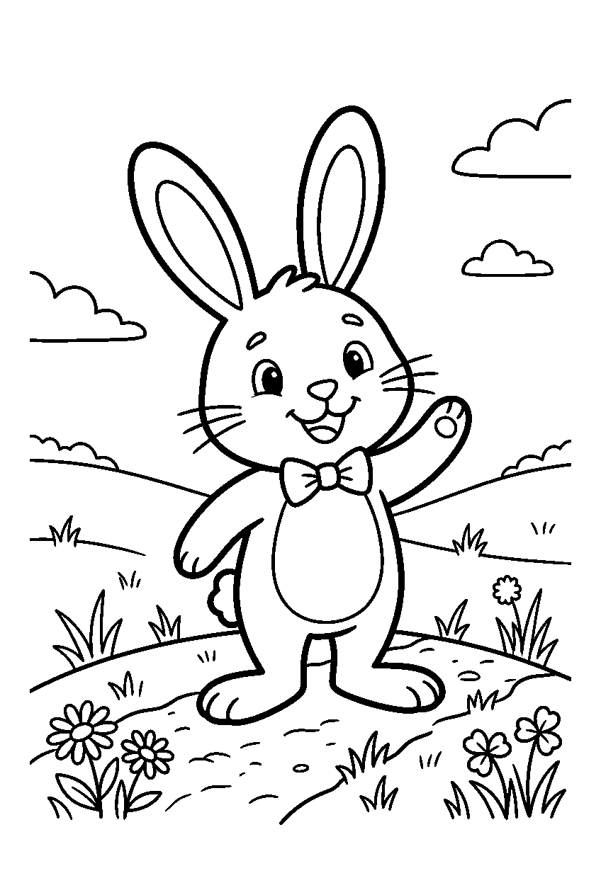 bunny posing in prairie line art