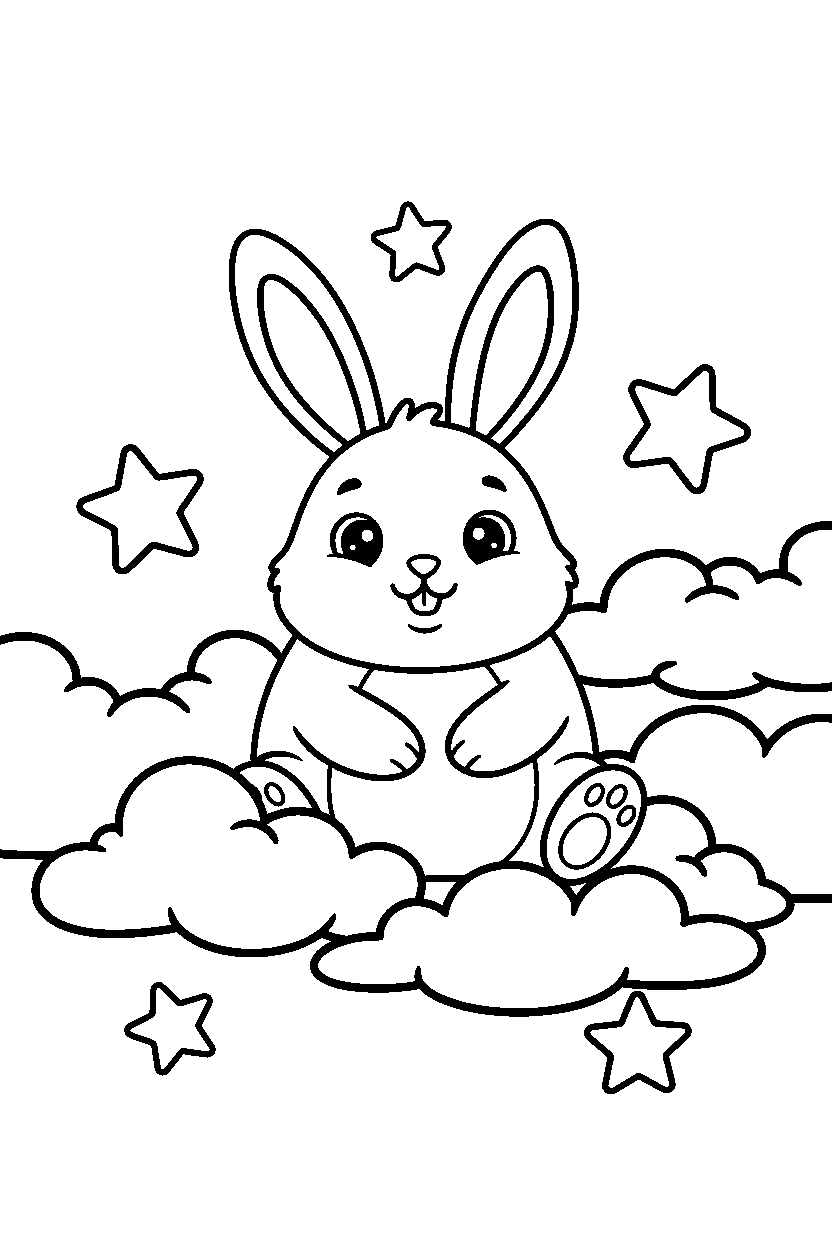 bunny sitting in sky area line art