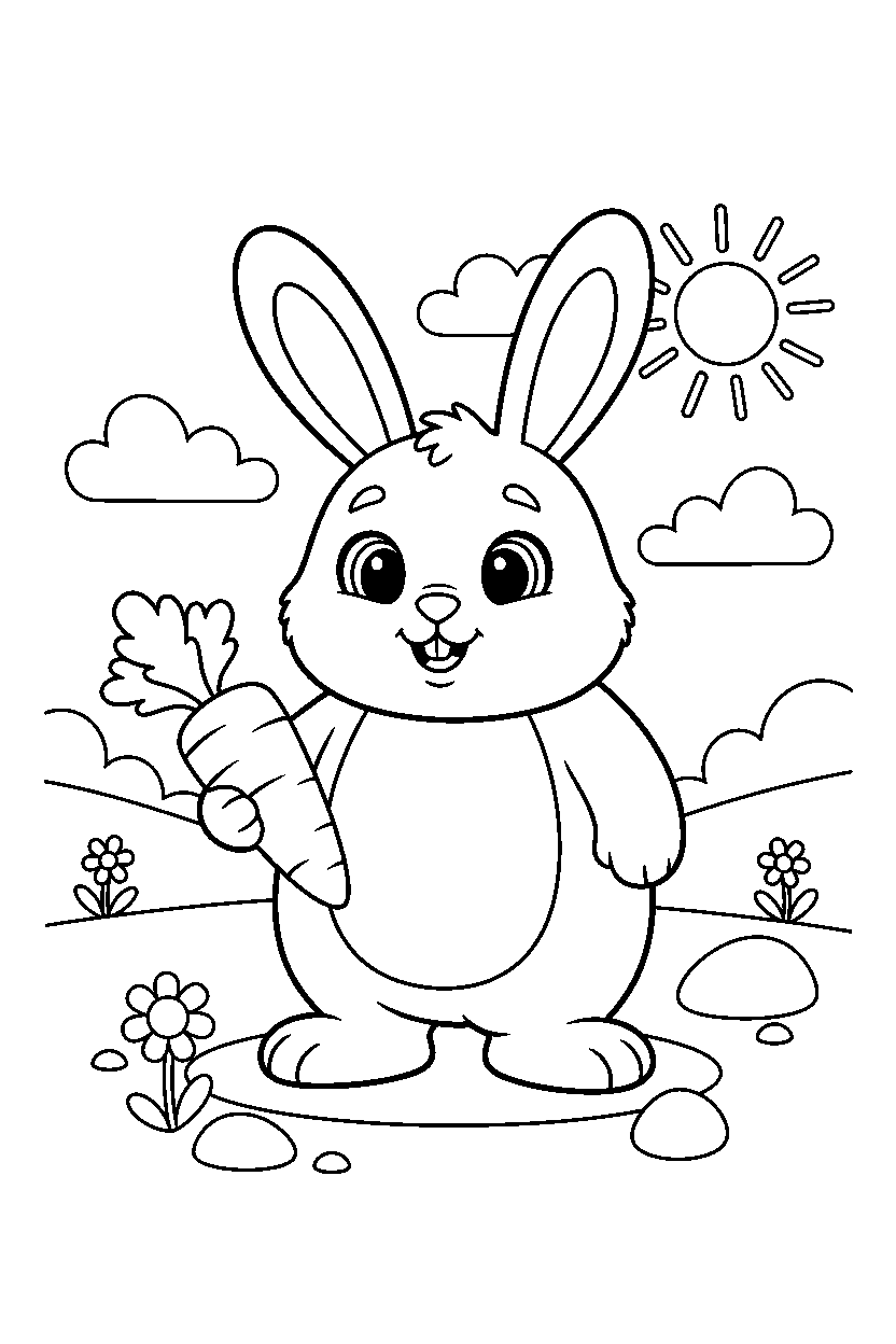 bunny standing in valley line art