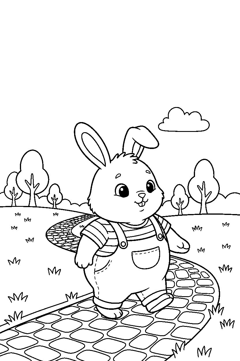 bunny walking in road line art