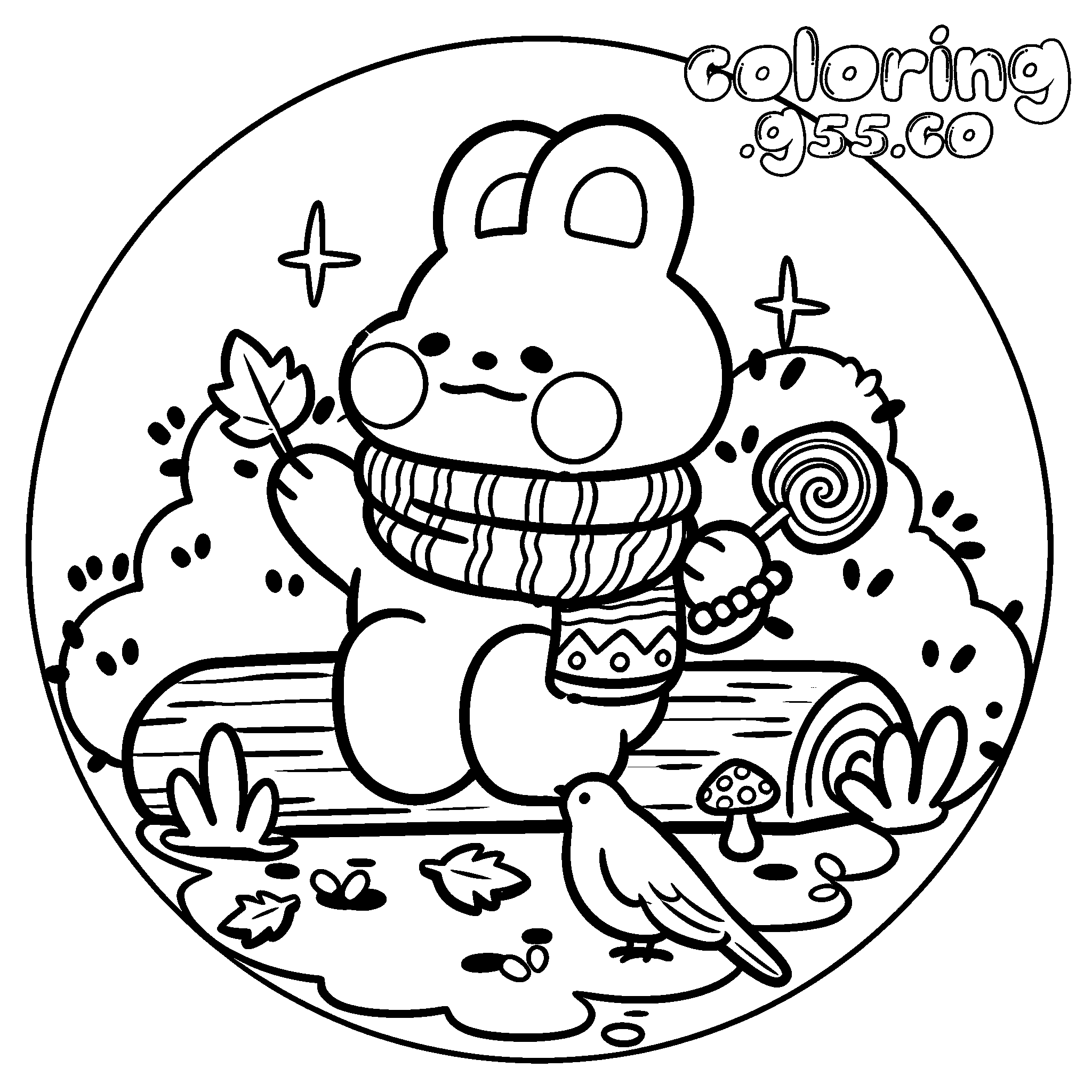 cozy fall bunny line art for kids cute animals autumn sheet