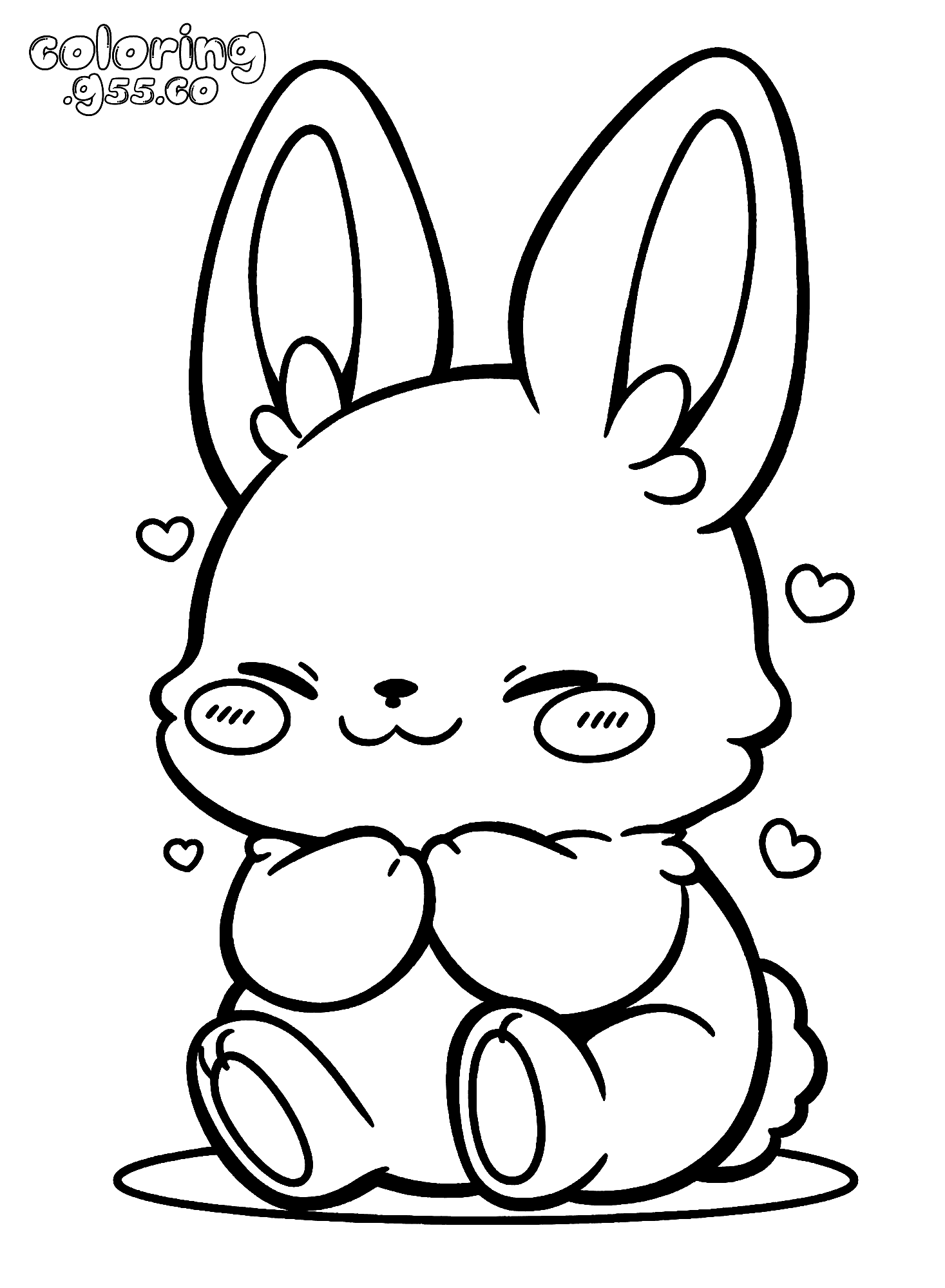 cute shy bunny with hearts line art for kids kawaii rabbit animals sheet