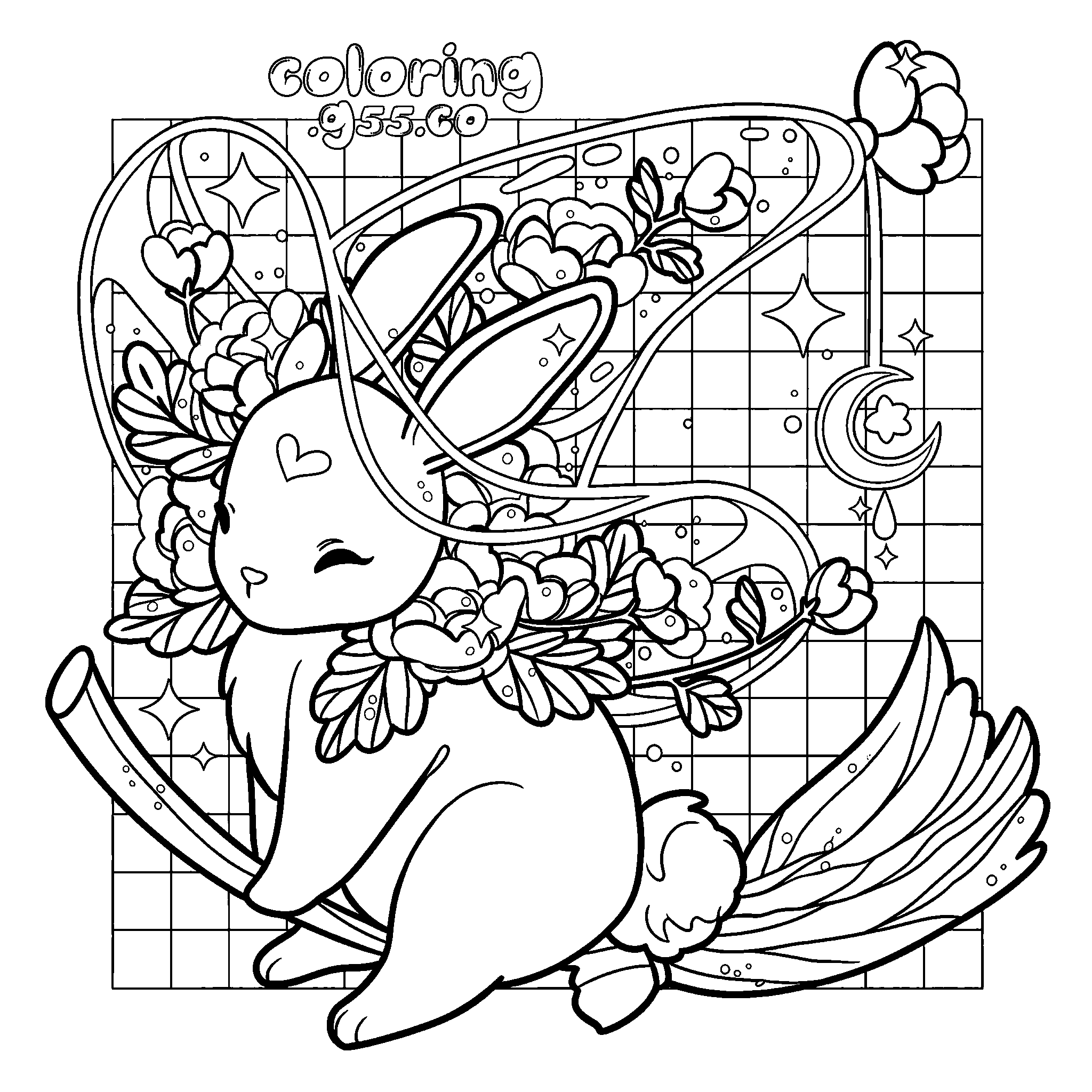 magical witch bunny flying on broomstick line art for kids fantasy animals sheet