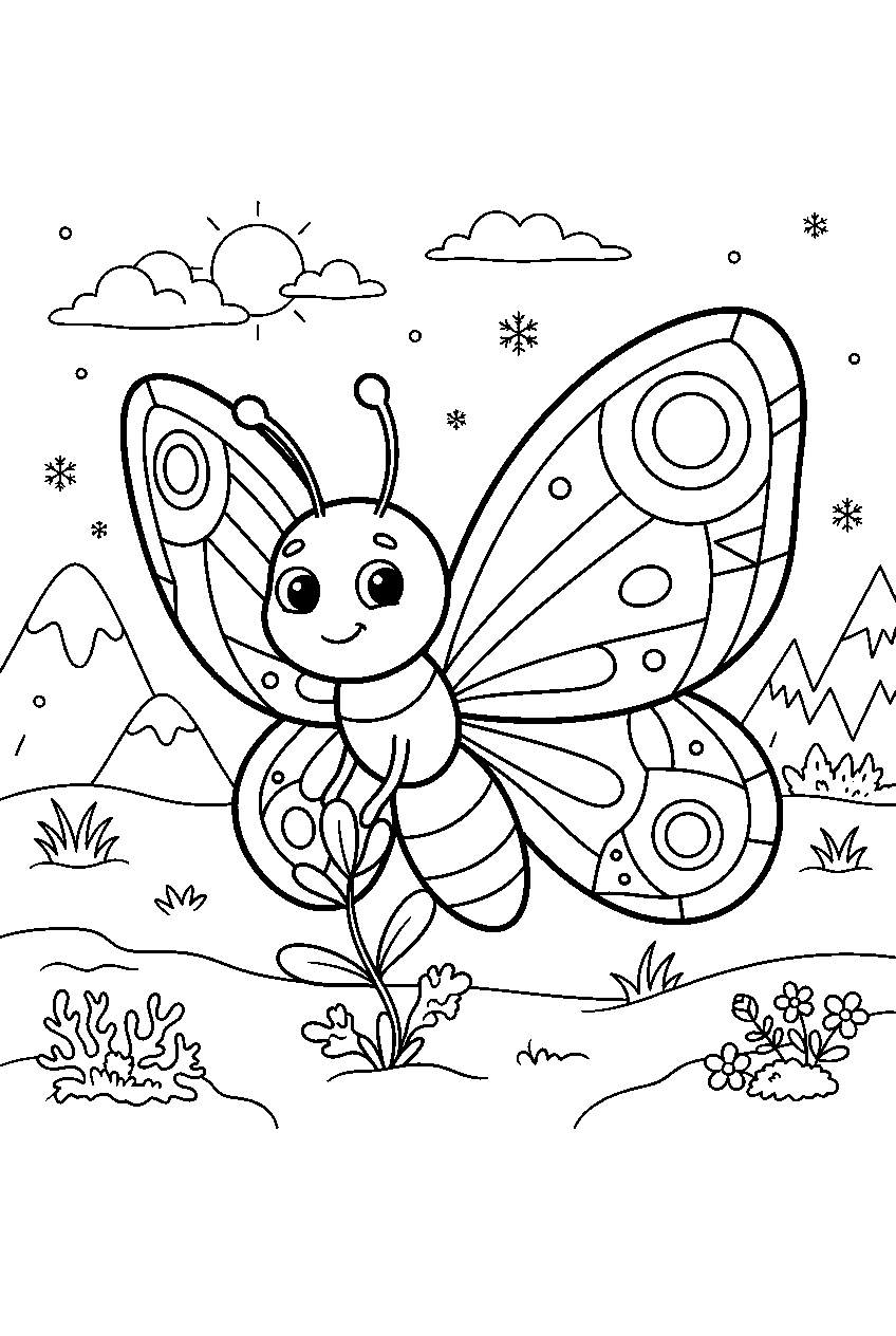 butterfly in arctic tundra line art