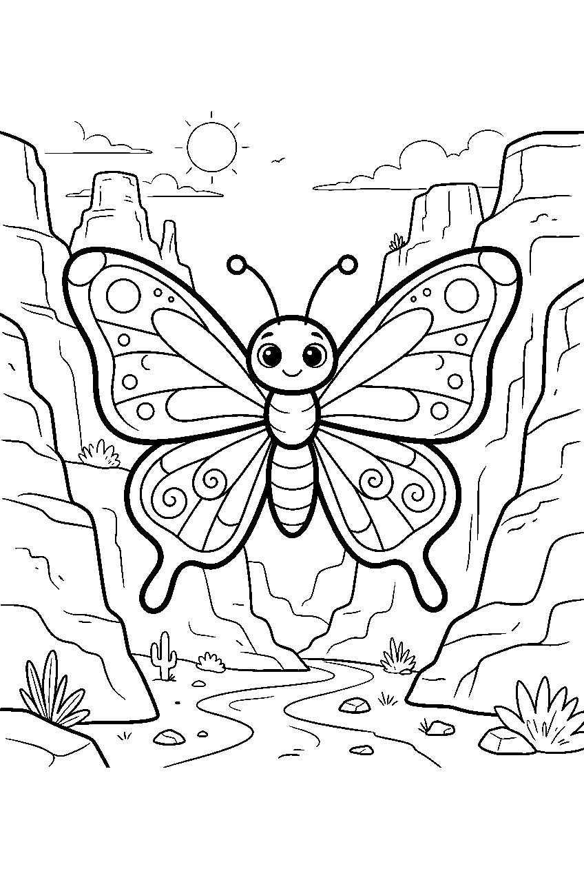 butterfly in canyon line art