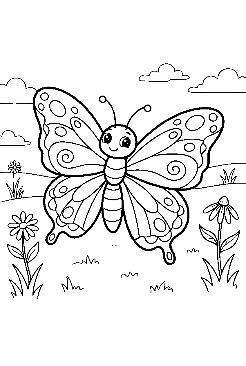 butterfly in prairie line art
