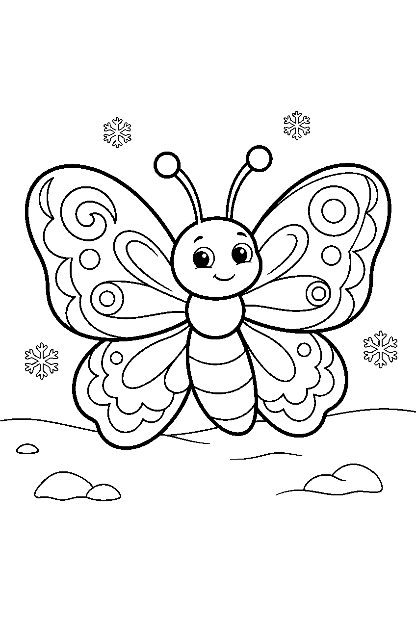 butterfly in snowy field line art