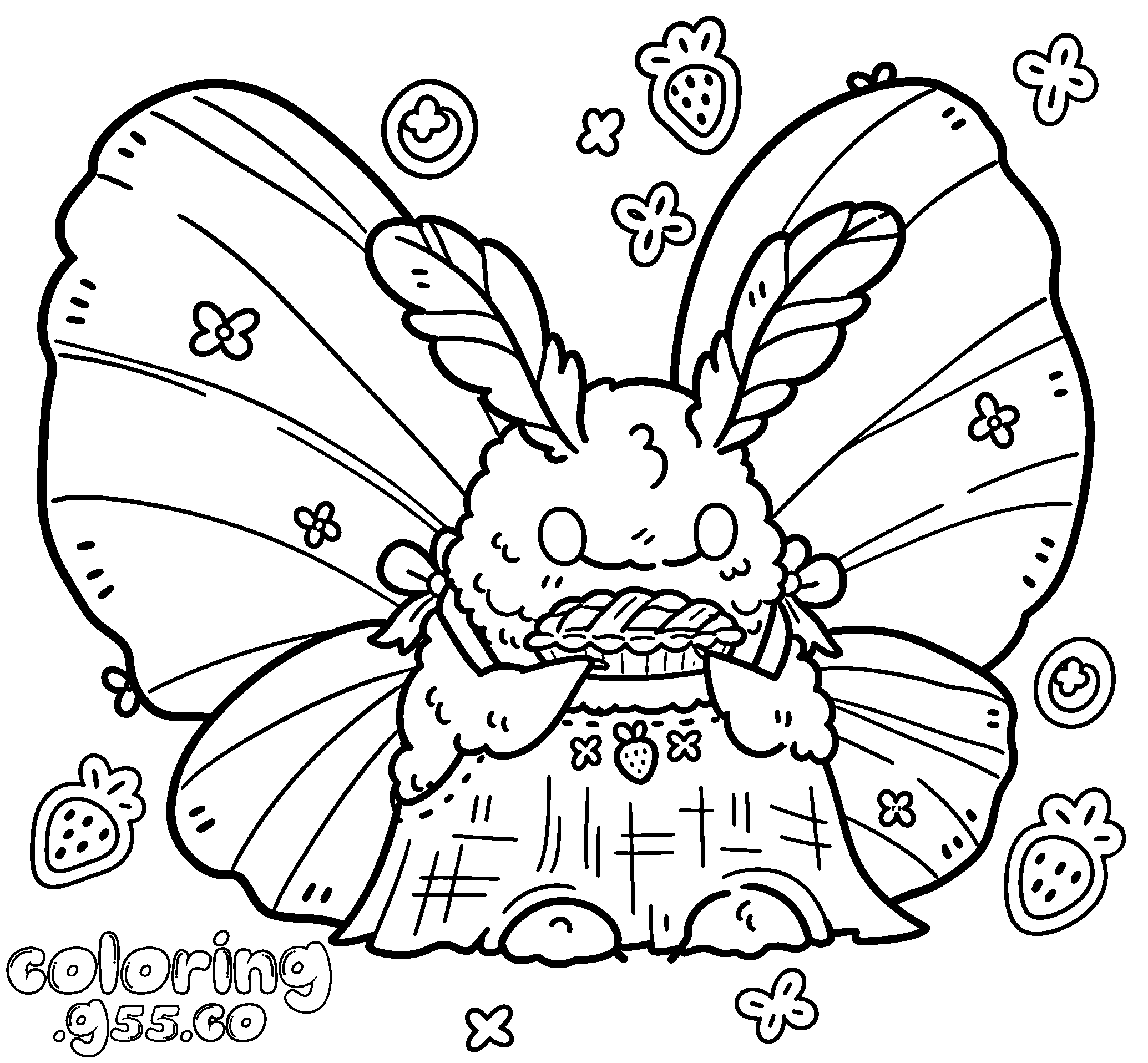 kawaii moth eating pie line art