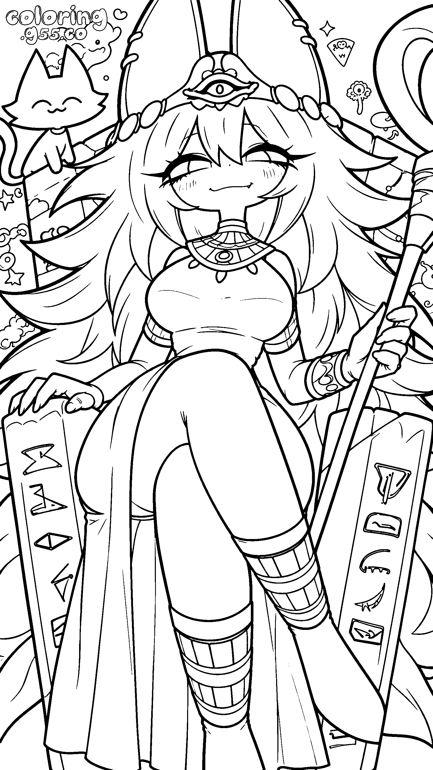 anime egyptian cat goddess line art