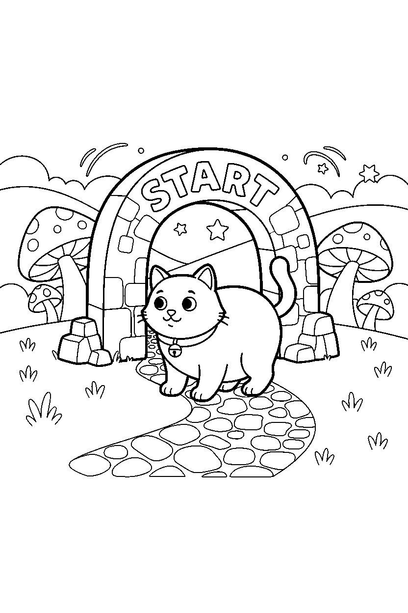 cat exploring in start area line art