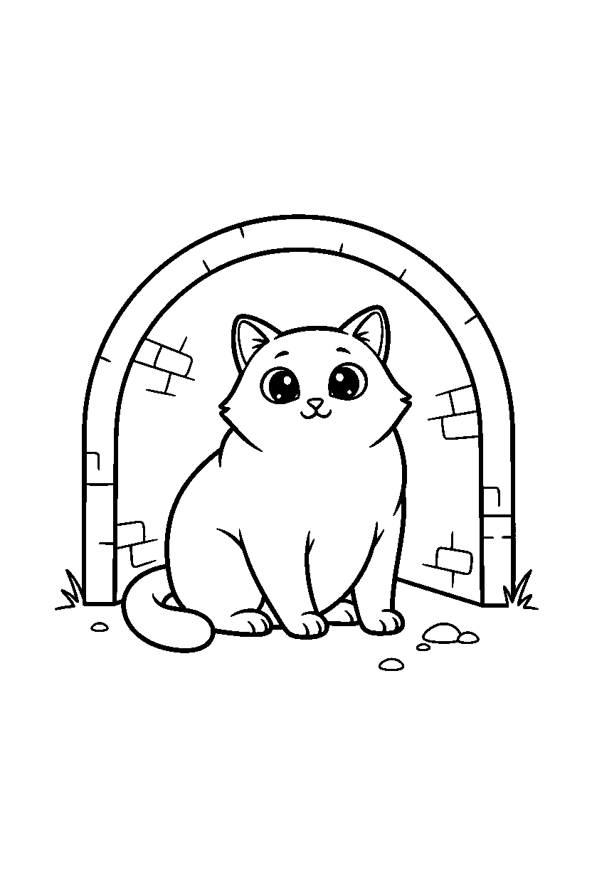 cat posing in tunnel line art