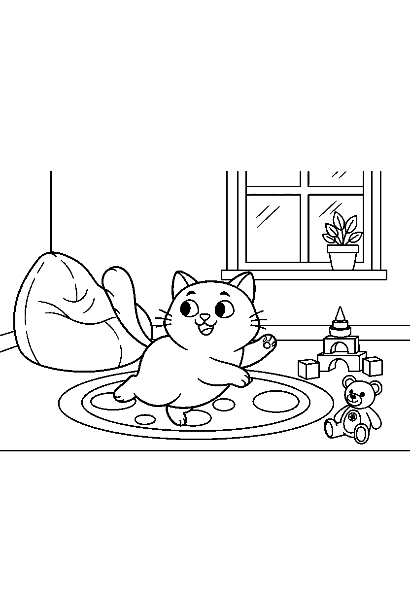 cat running in bonus room line art