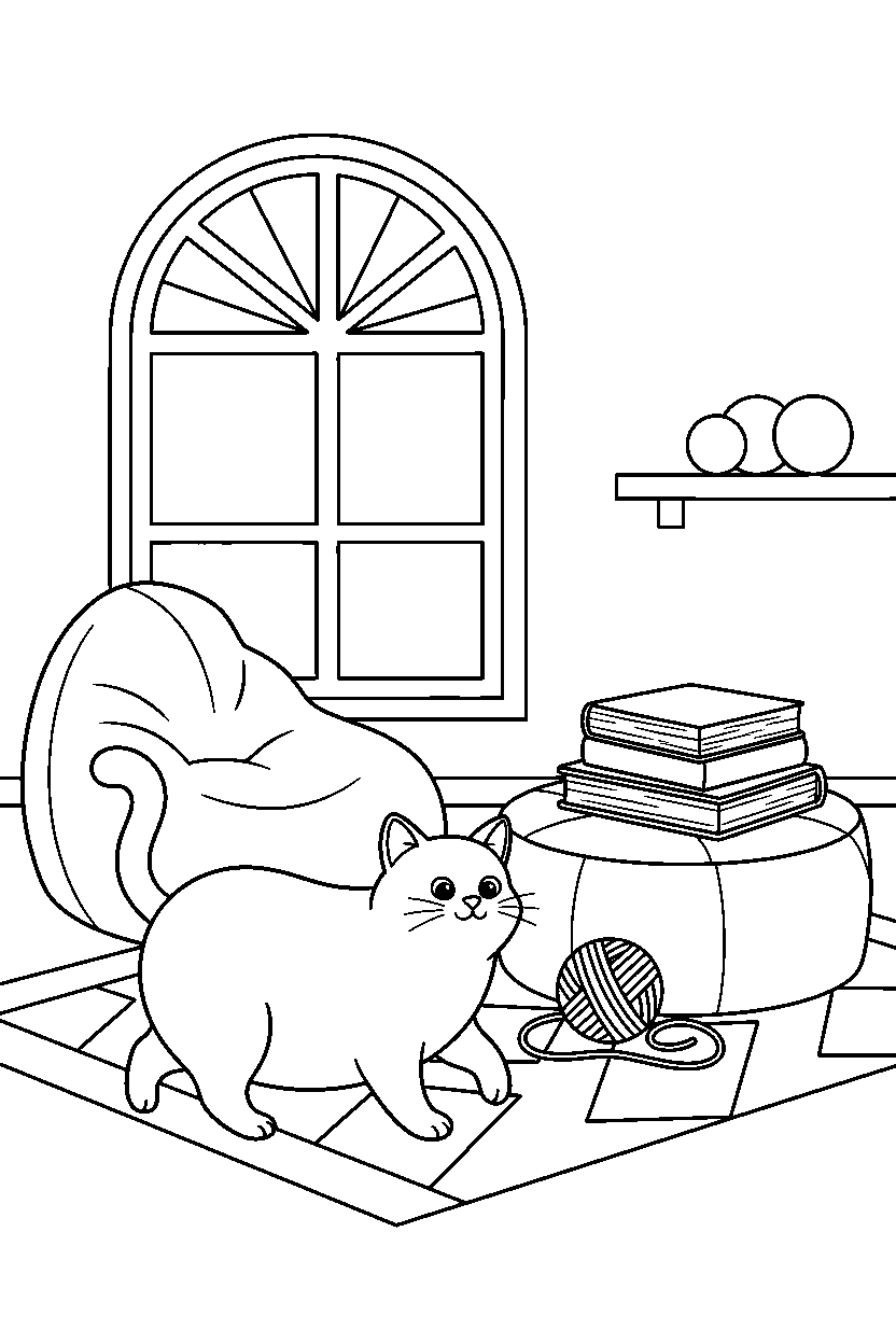 cat walking slowly in bonus room line art