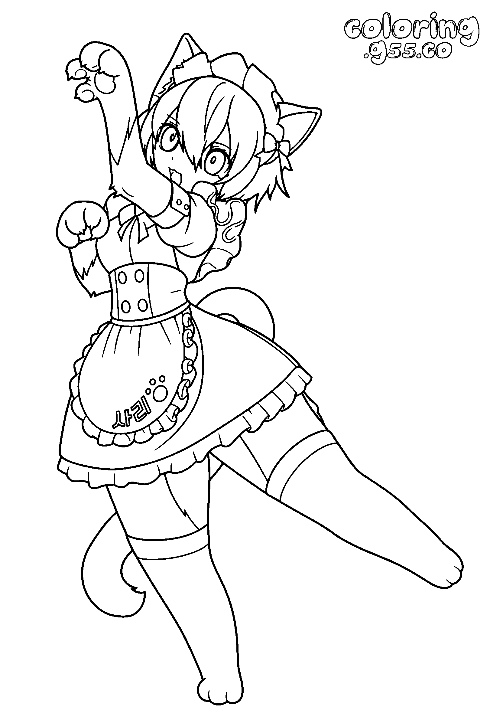 cute anime cat girl maid line art