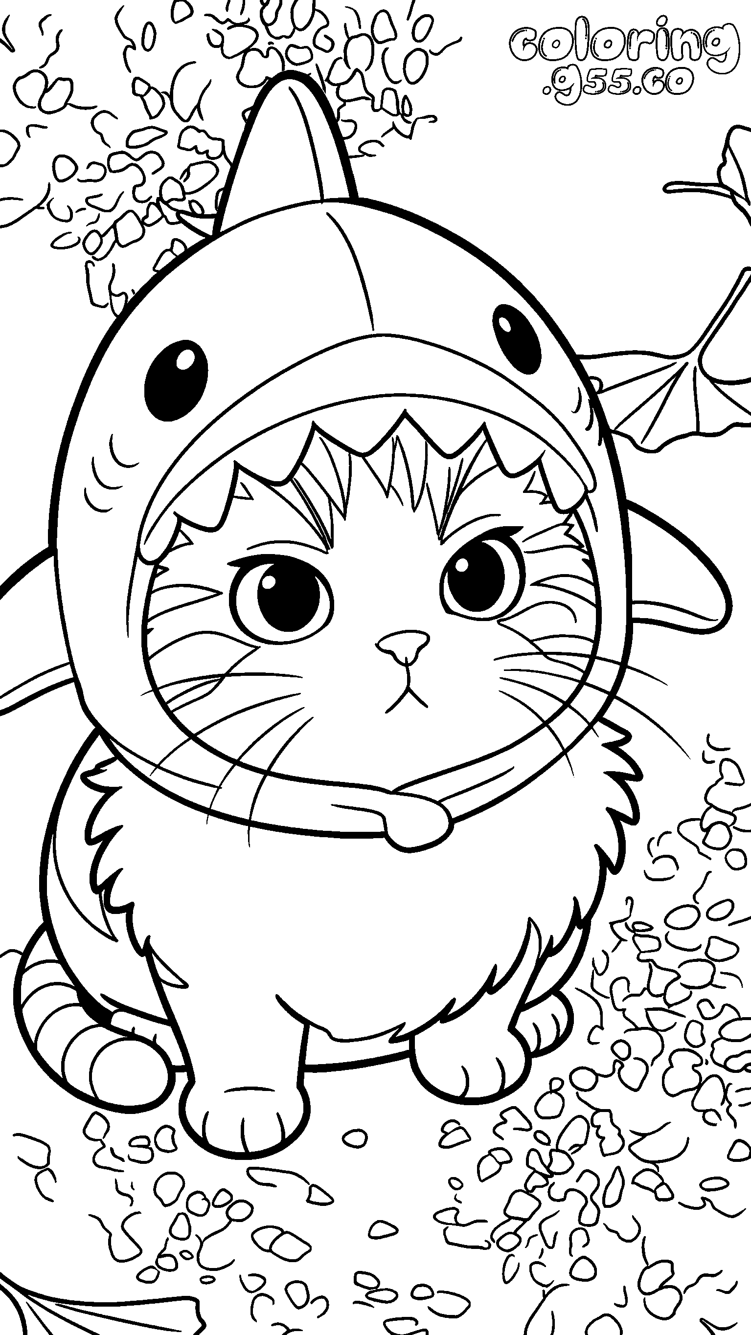 cute cat in shark costume line art