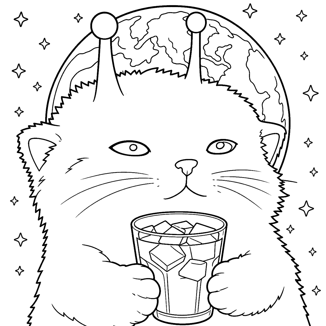 alien cat line art for kids cute space animals sheet