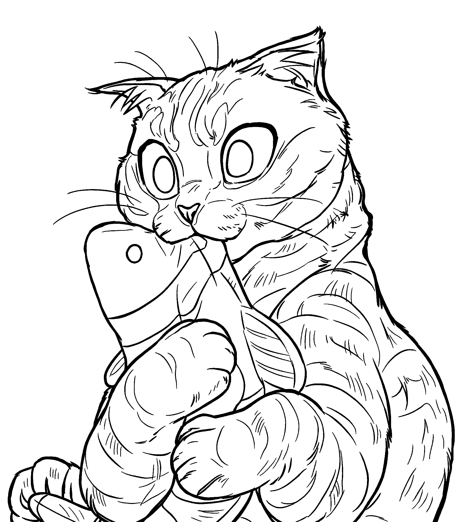cat eating fish line art for kids funny animals toy sheet