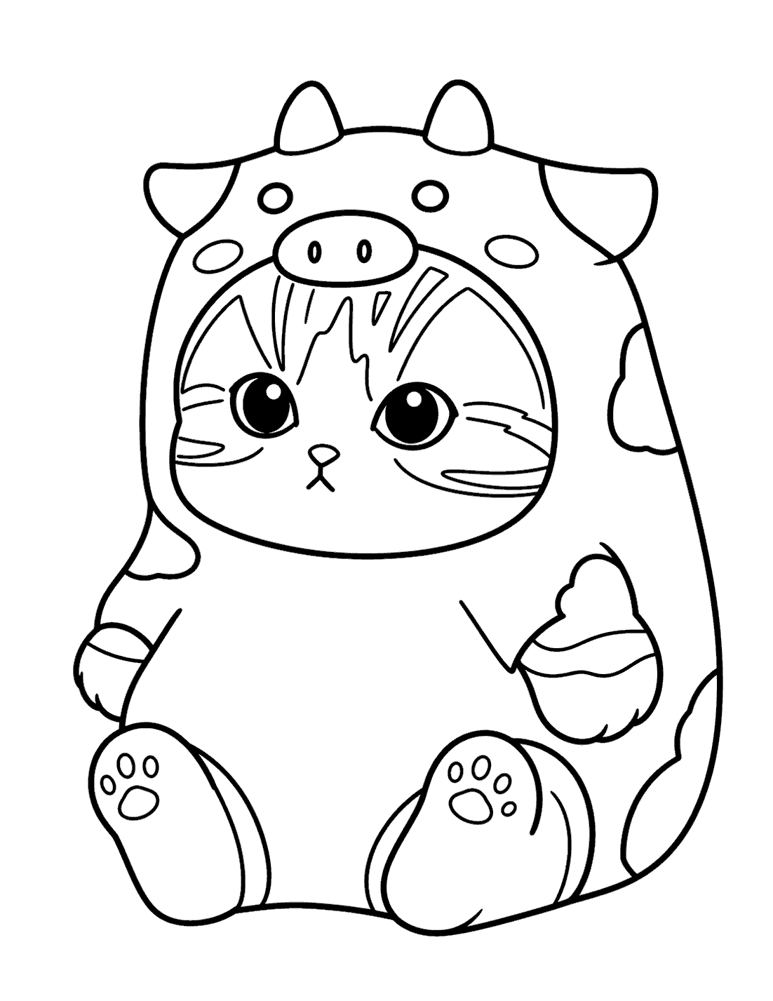 cat in cow costume line art for kids cute animals sheet