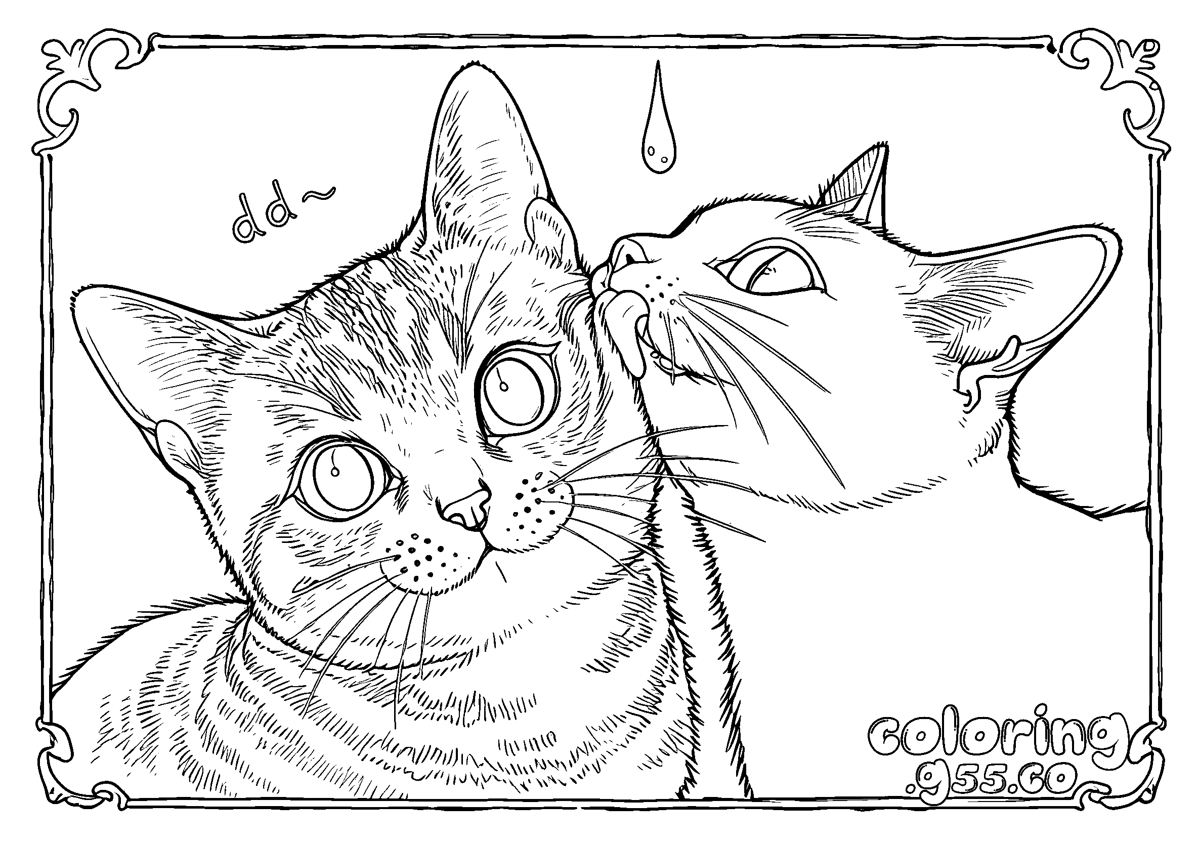 cats grooming each other line art for kids cute animal friends sheet