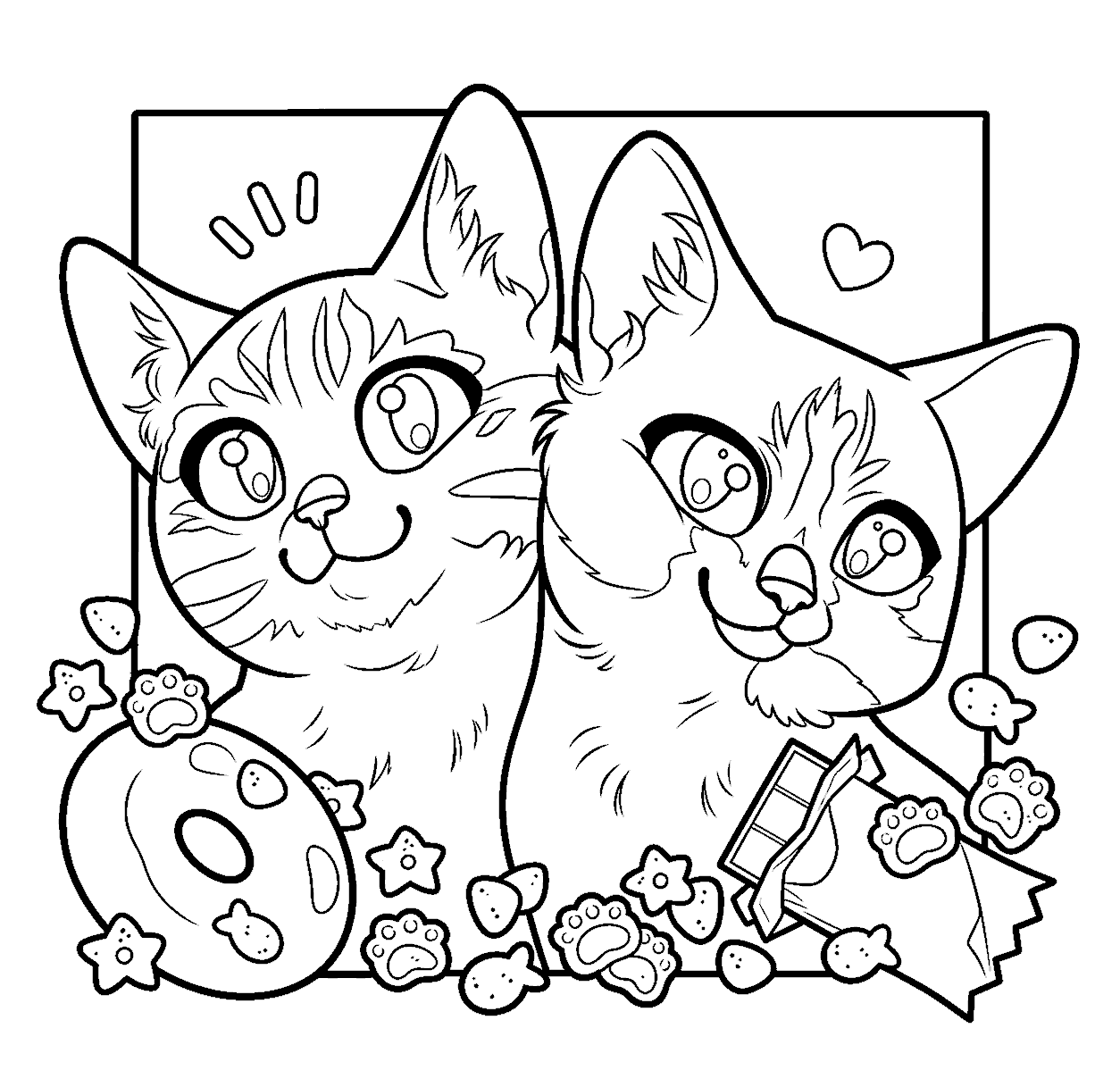 cute cats and sweets line art for kids two kittens activity sheet