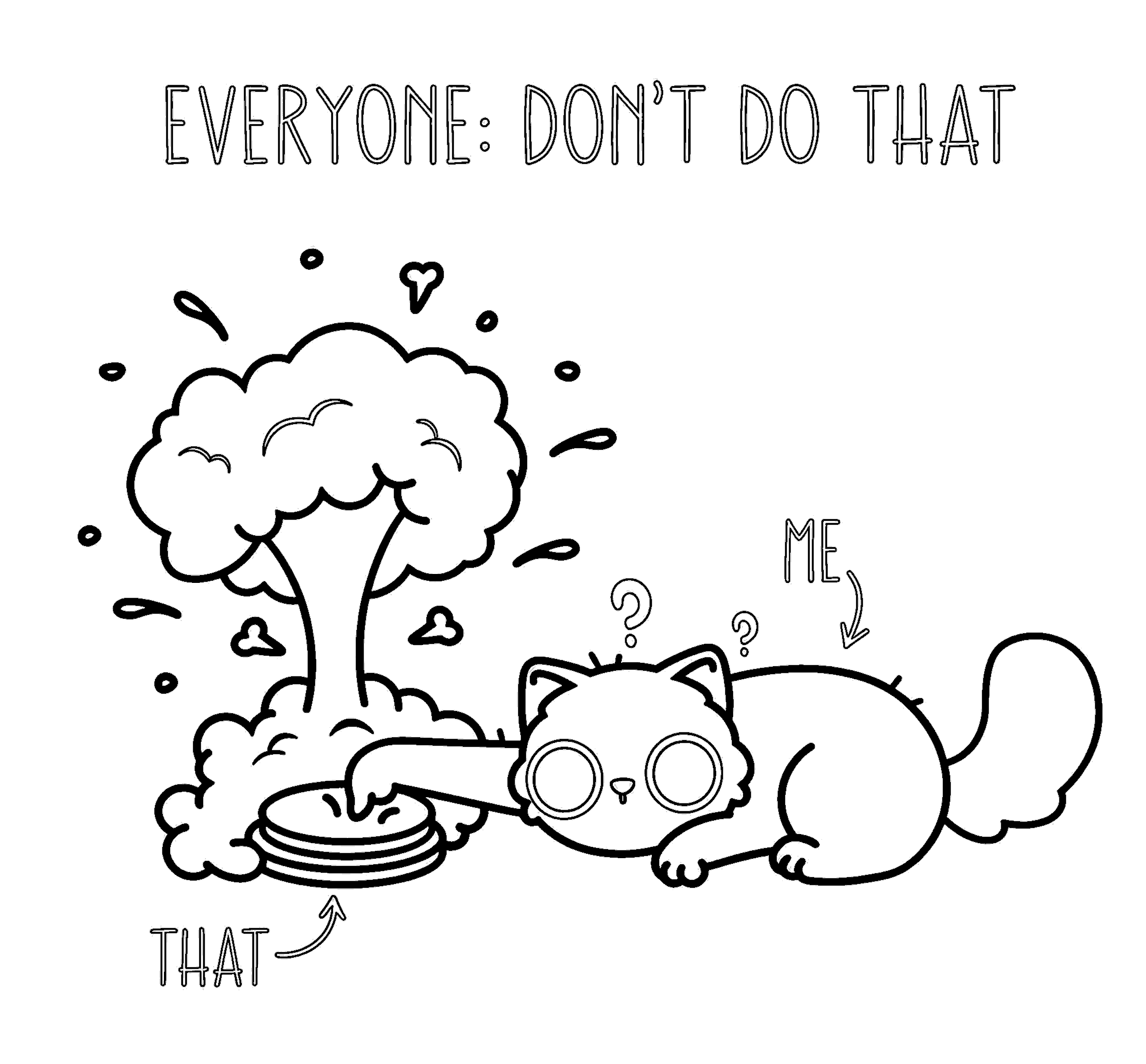 funny meme cat button explosion line art for kids silly animals sheet