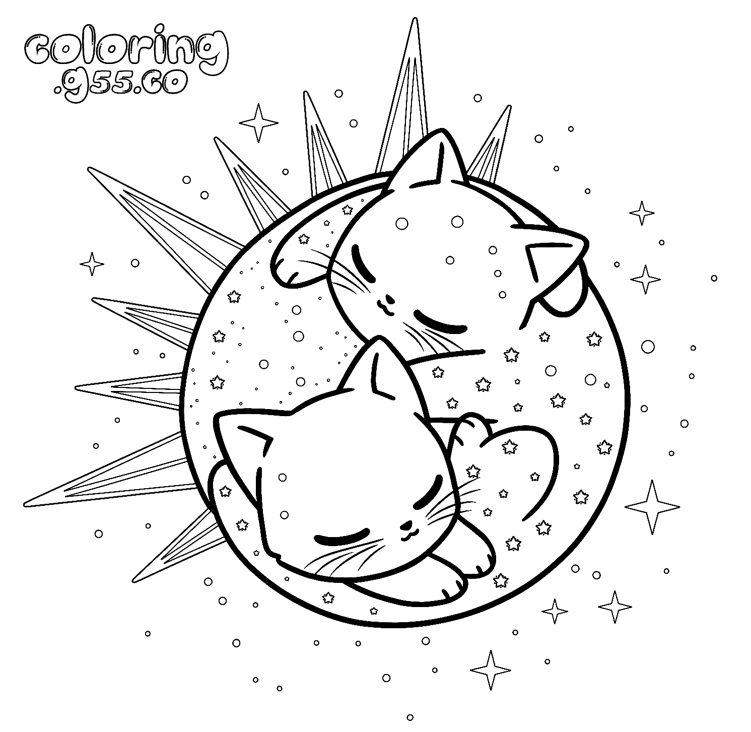 sleeping cats yin yang sun moon line art for kids