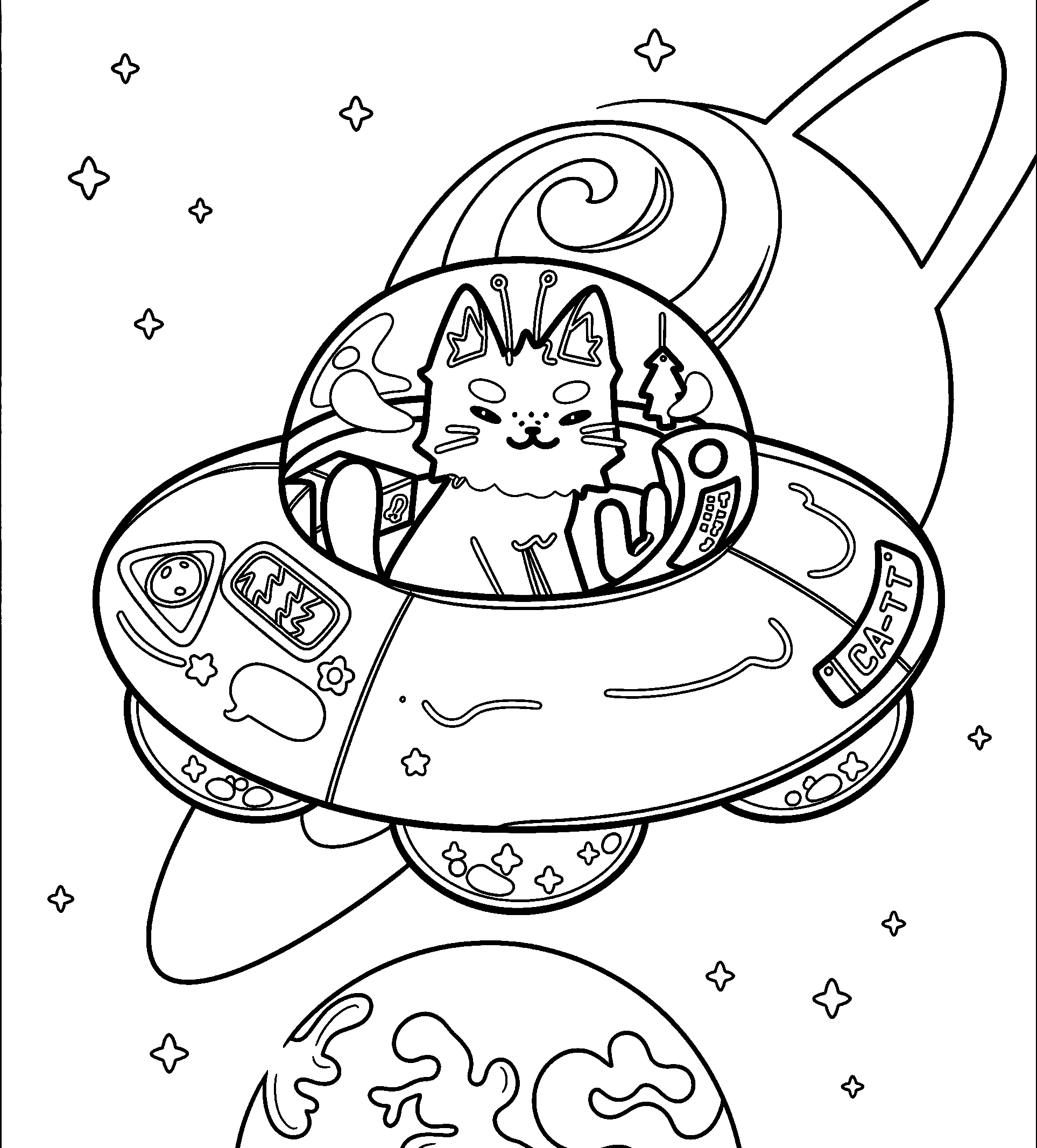 space cat line art for kids cute astronaut animal sheet