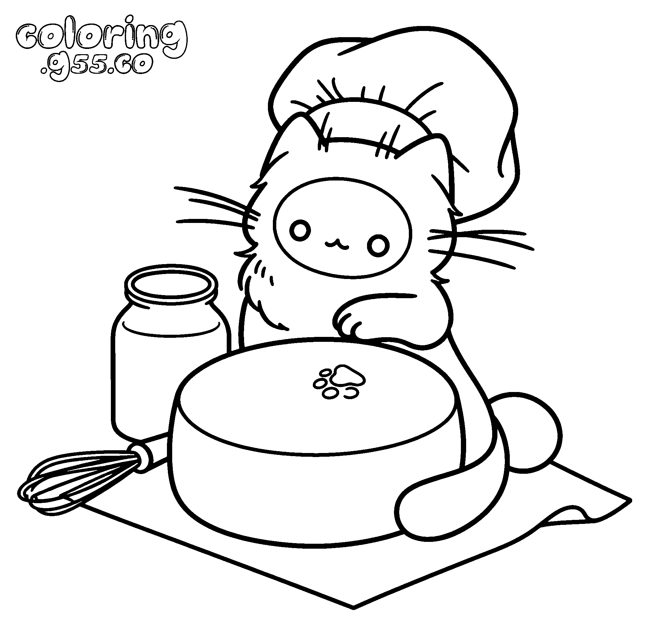 kawaii chef cat baking line art