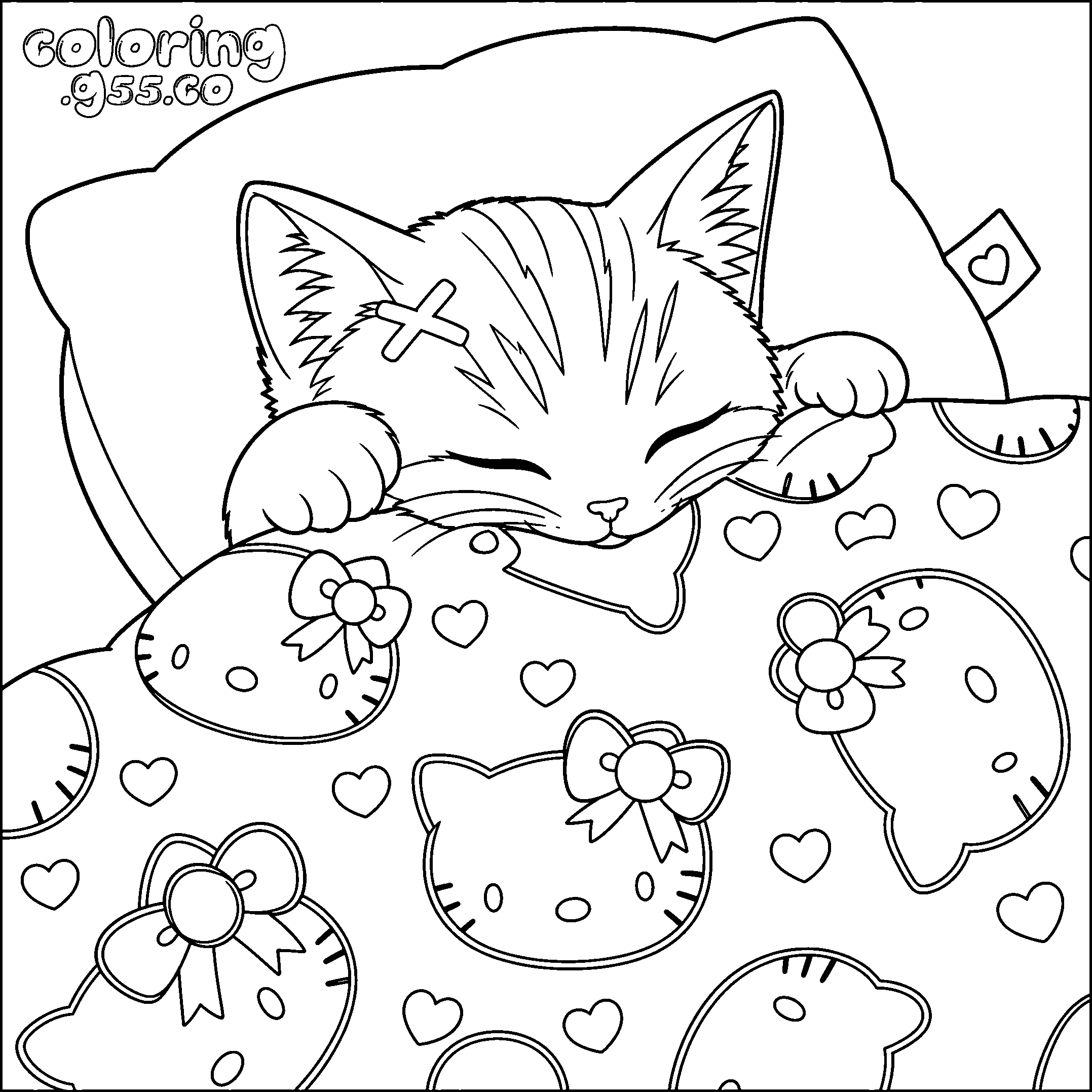 sleeping kitten line art