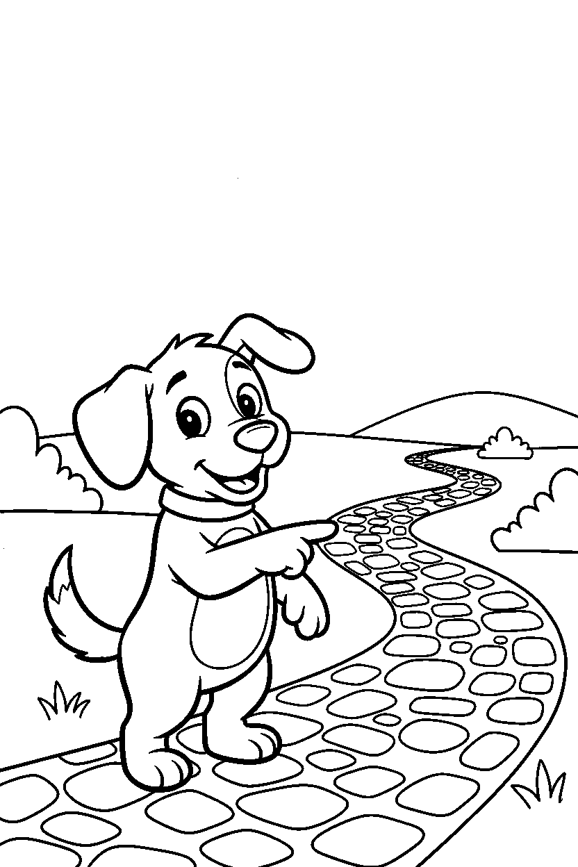 dog pointing on pathway line art
