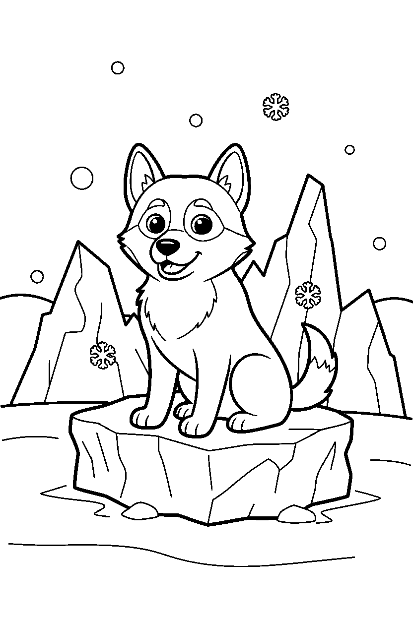 dog sitting in ice area line art