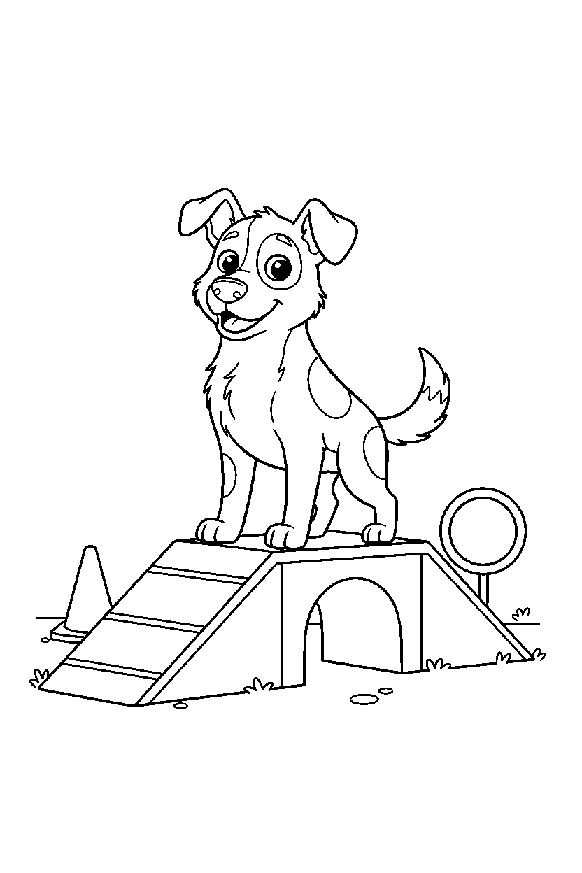 dog standing confidently in obstacle course line art