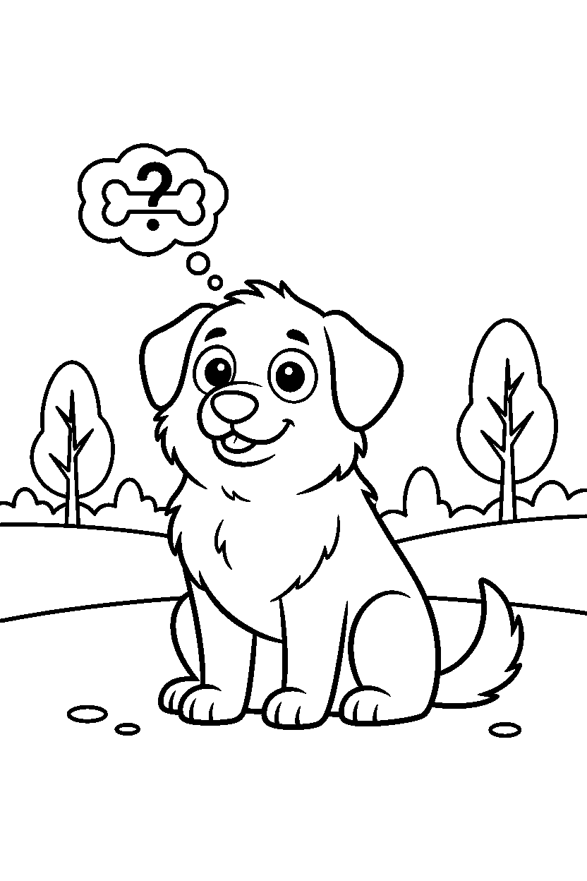dog thinking in snowy field line art