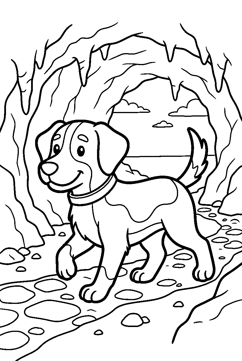 dog walking in cave line art