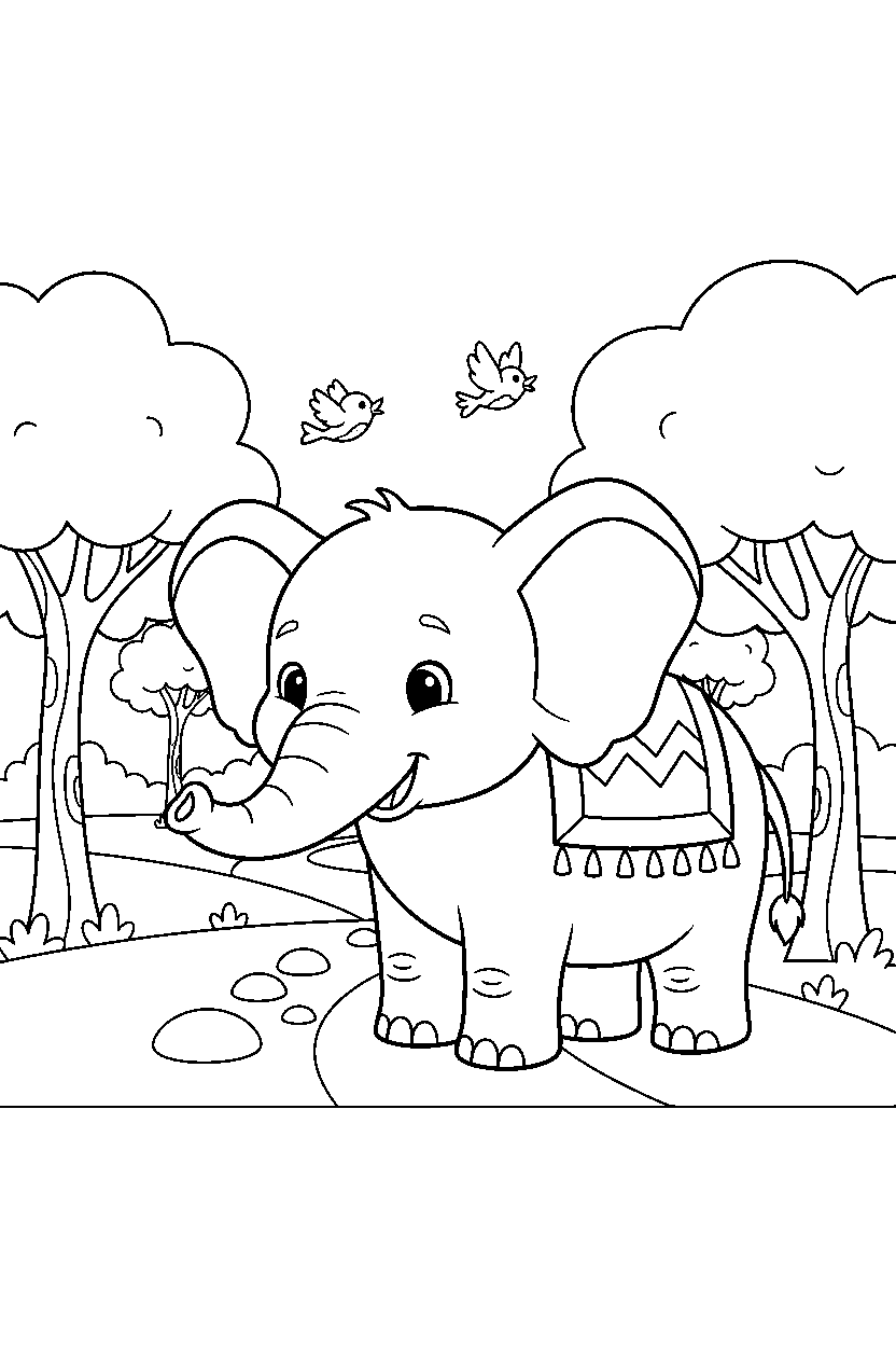 elephant exploring in park line art