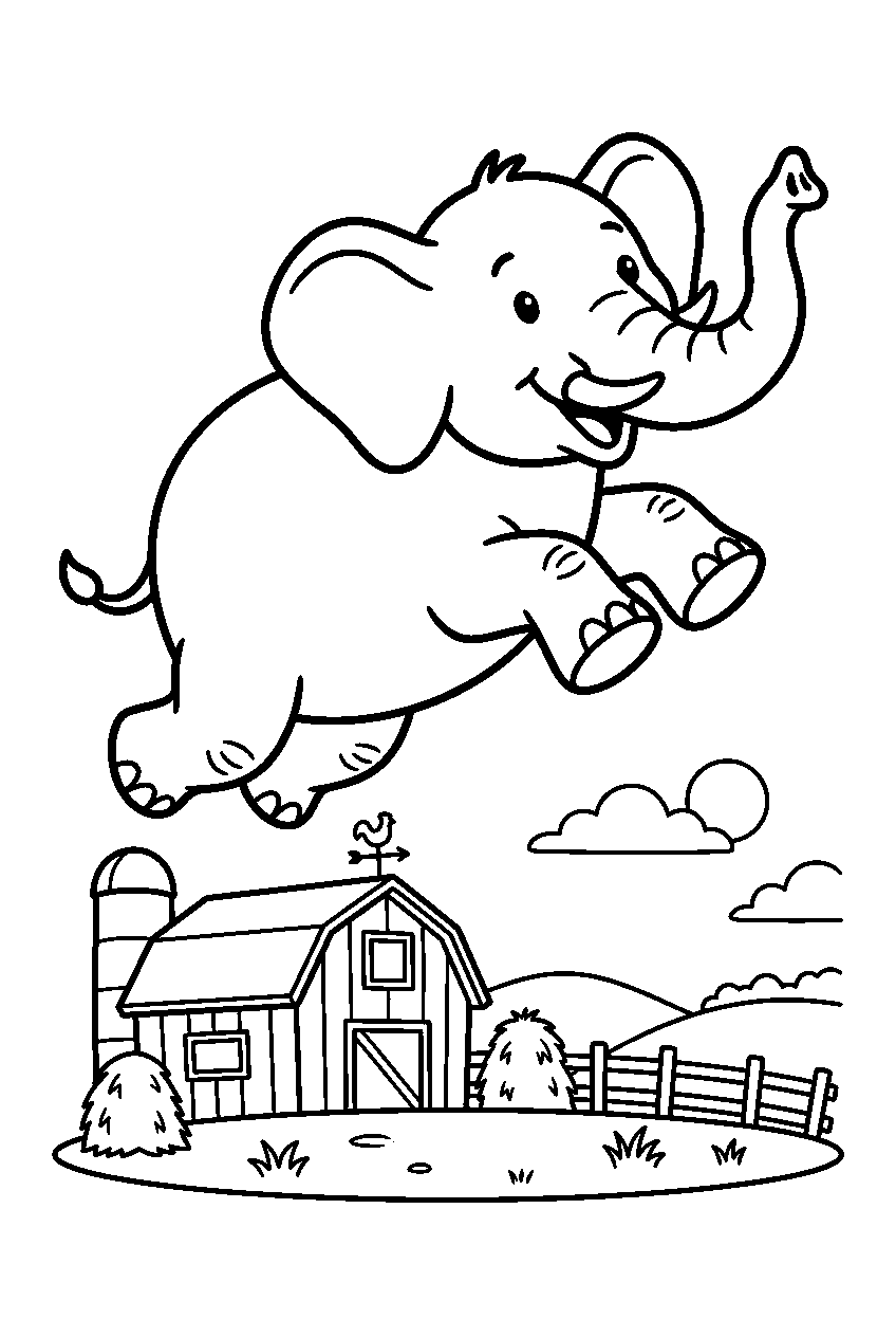 elephant jumping in barnyard line art