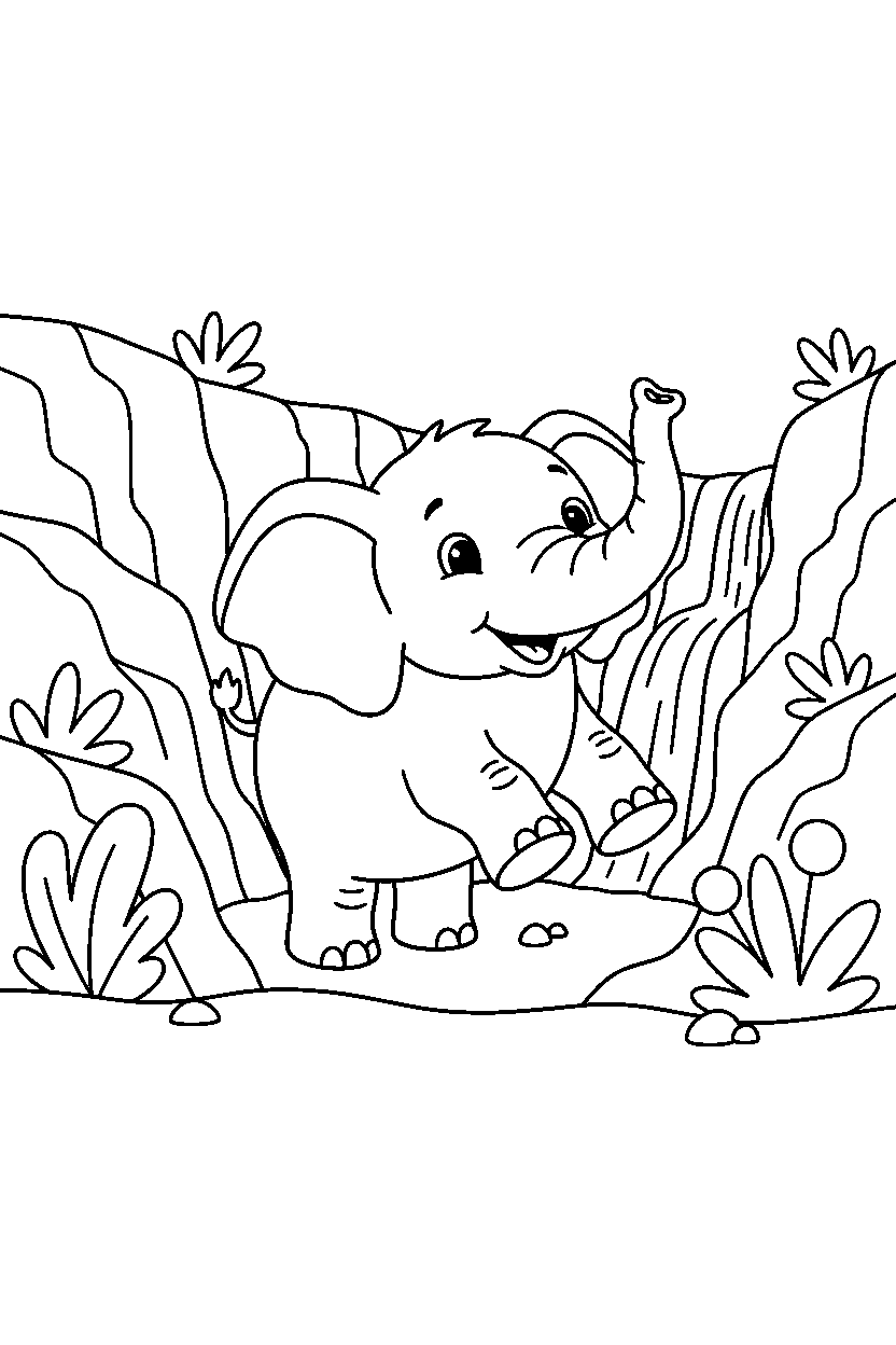 elephant posing in ravine line art