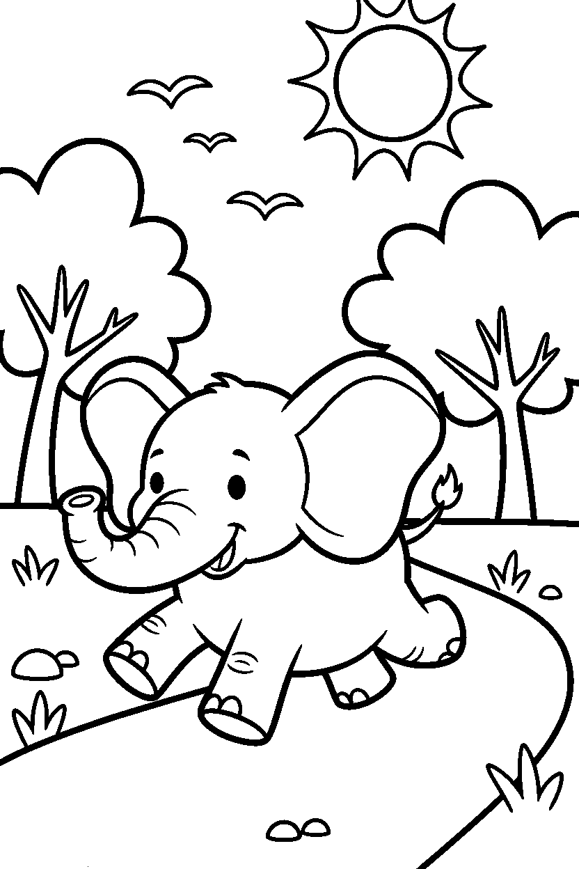 elephant running on pathway line art