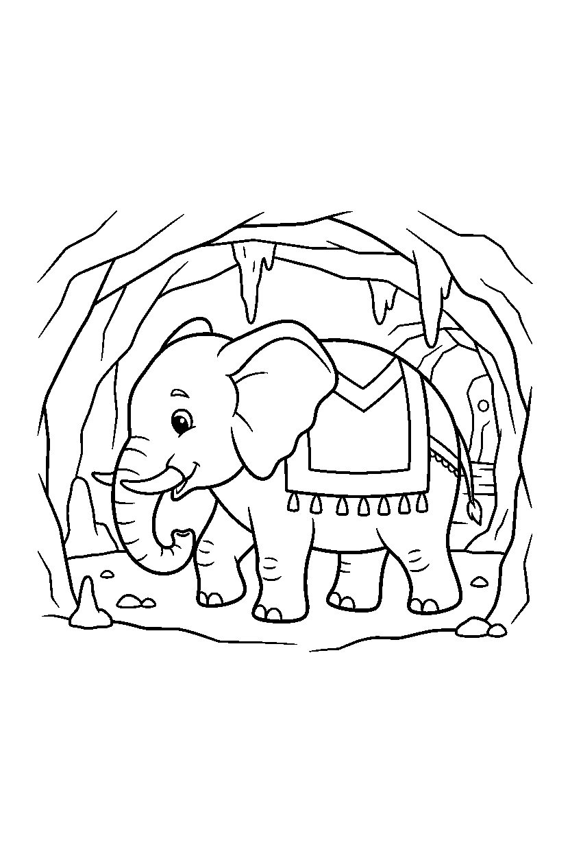 elephant walking slowly in cave line art