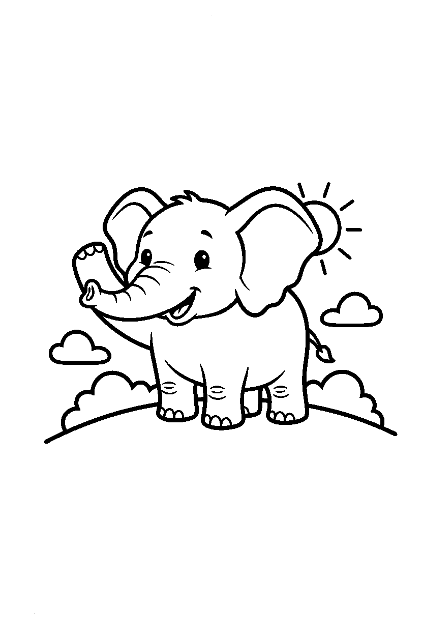 elephant waving on hill line art