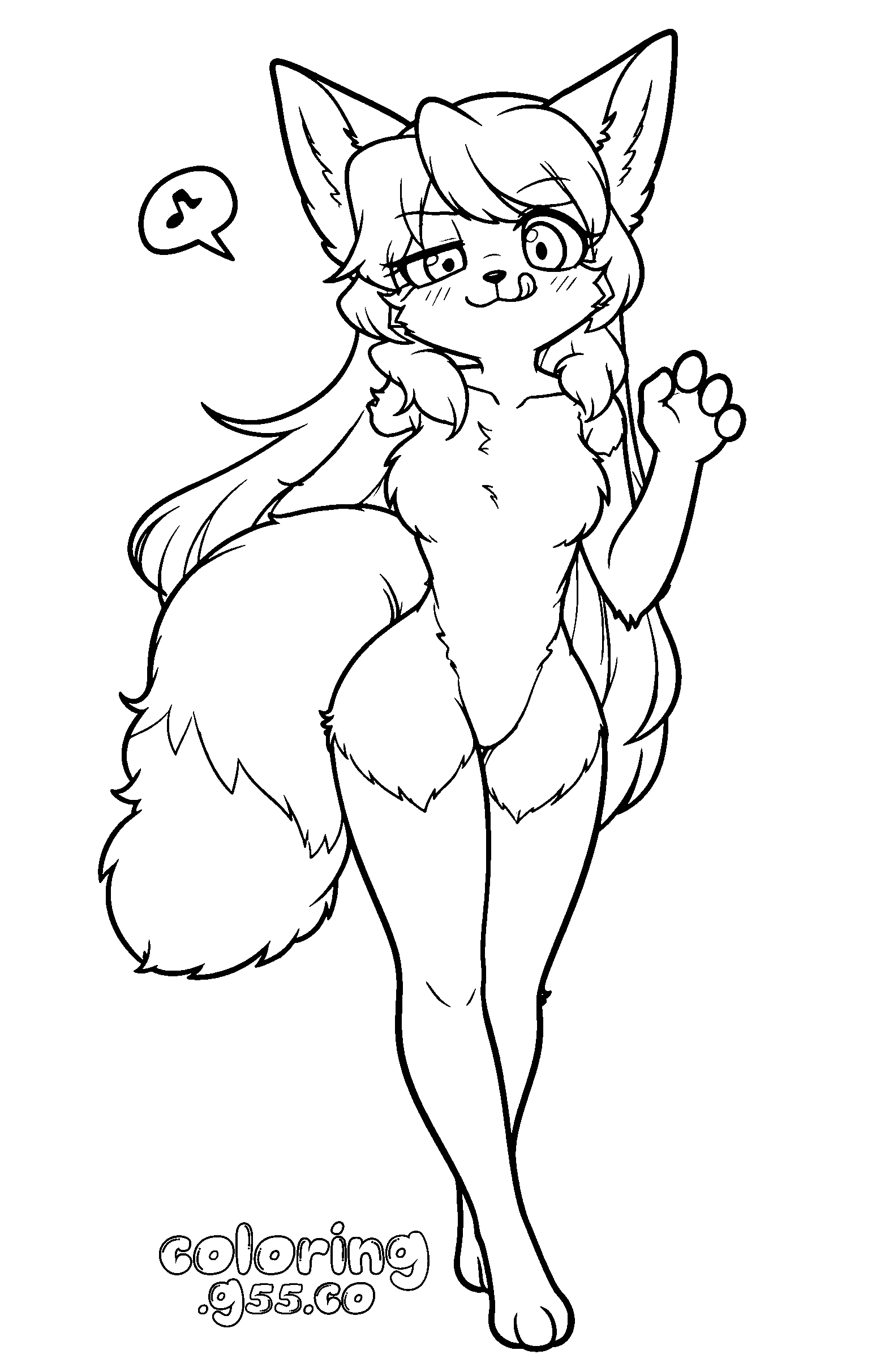 cute anime fox girl line art