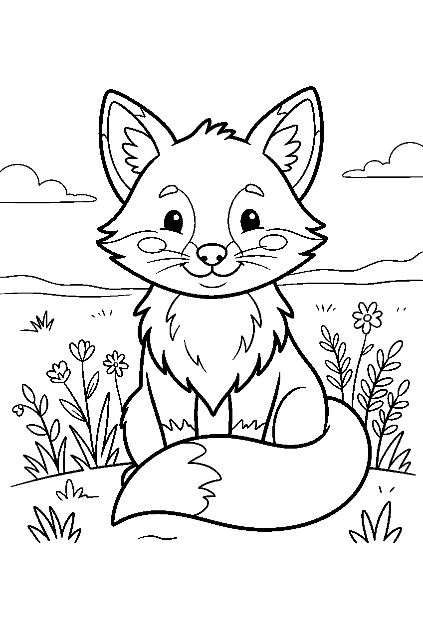 fox in grassland line art