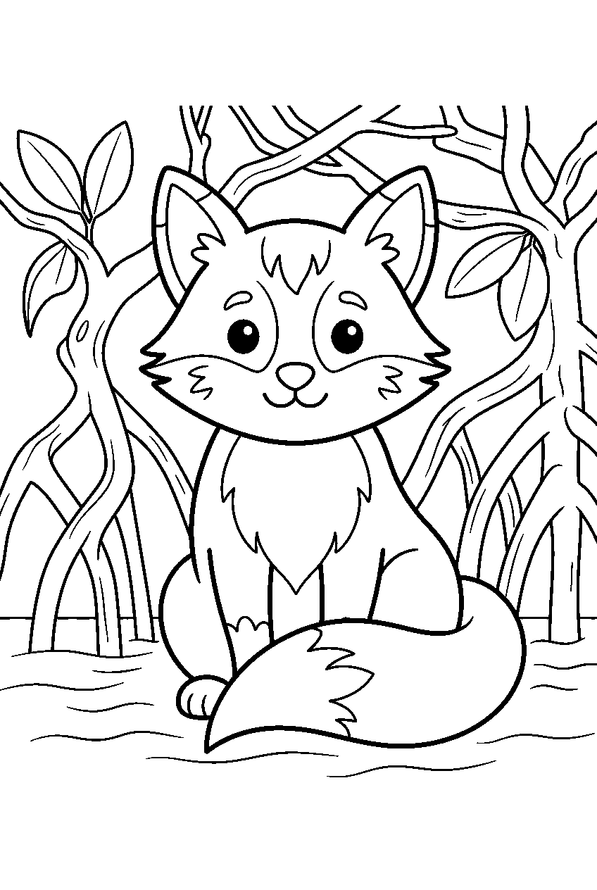 fox in mangrove forest line art