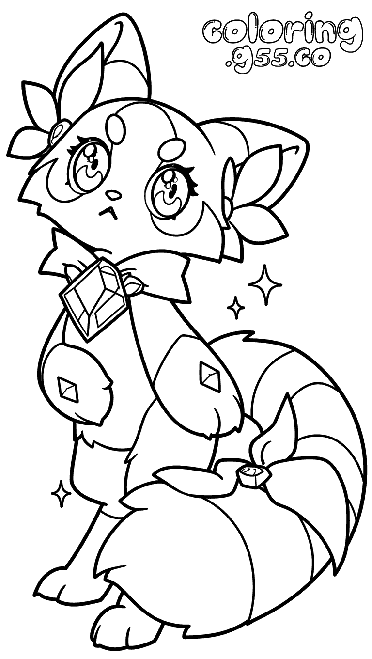 kawaii fox with sparkles line art
