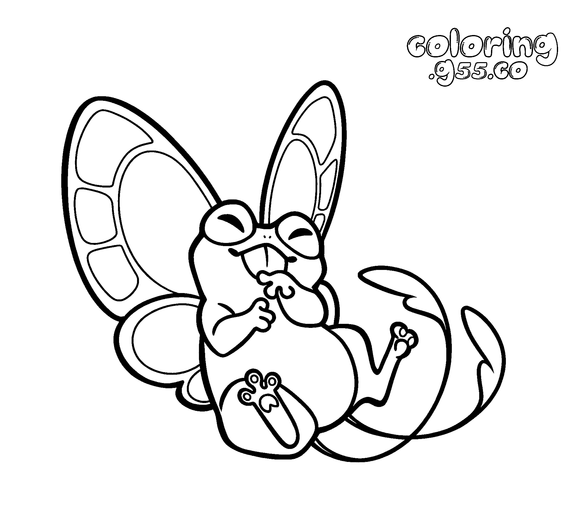 cute butterfly winged frog digital line art
