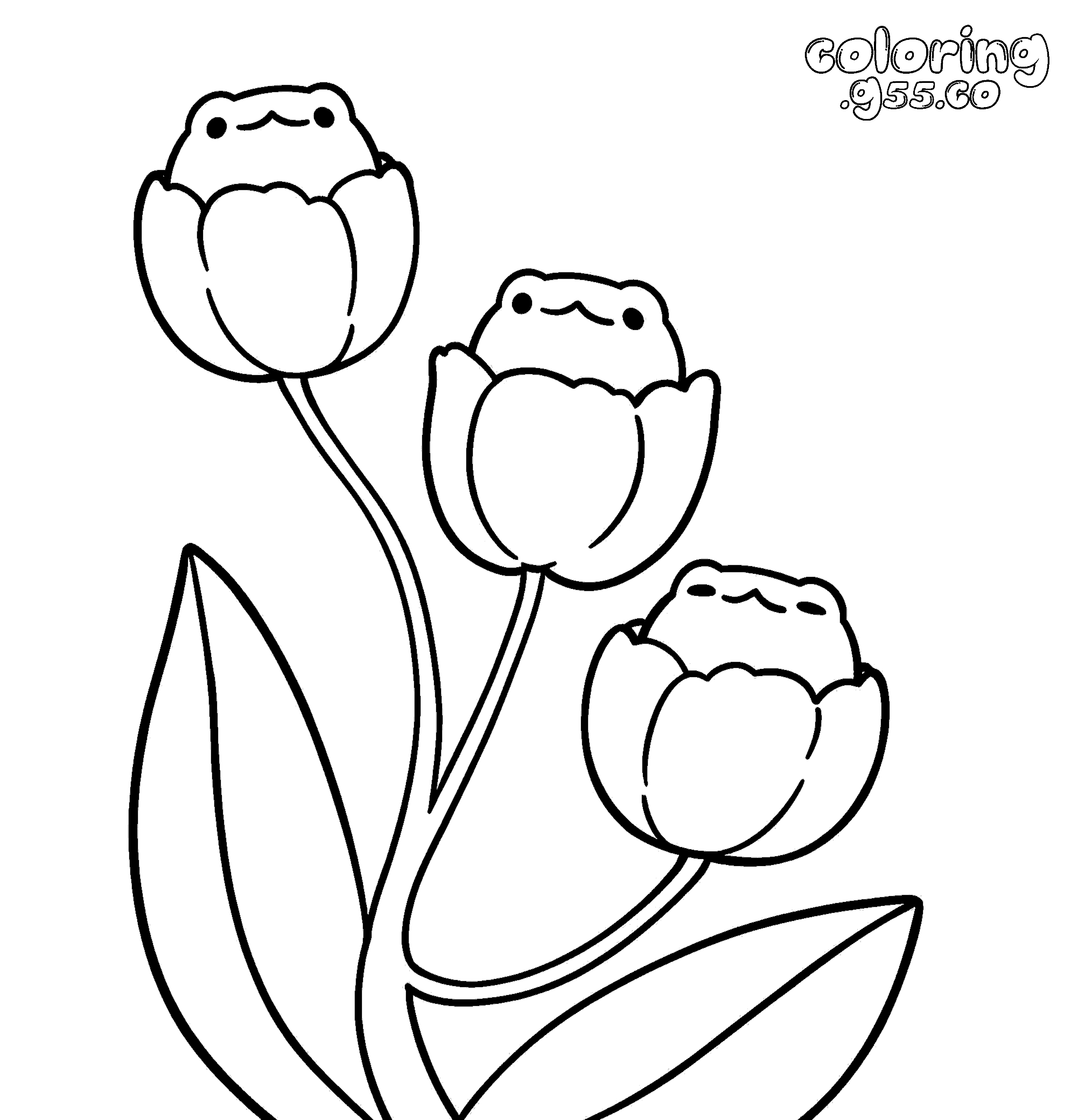 kawaii frogs in tulips digital line art