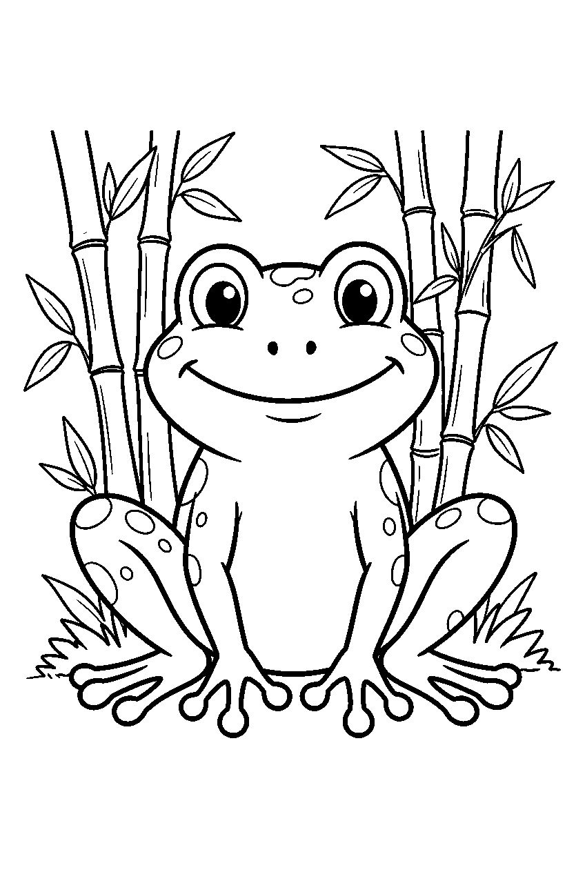 frog in bamboo forest line art