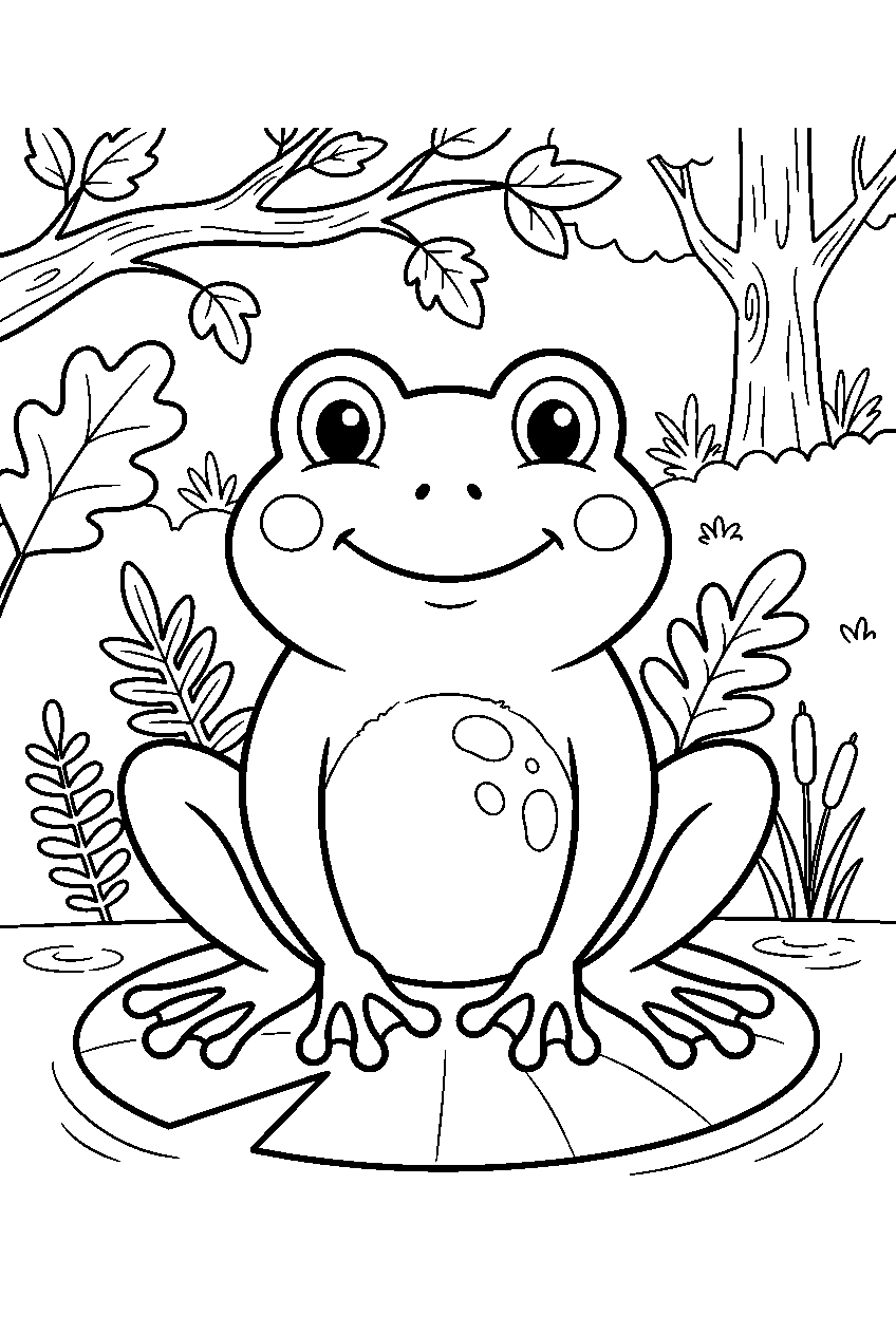 frog in forest line art