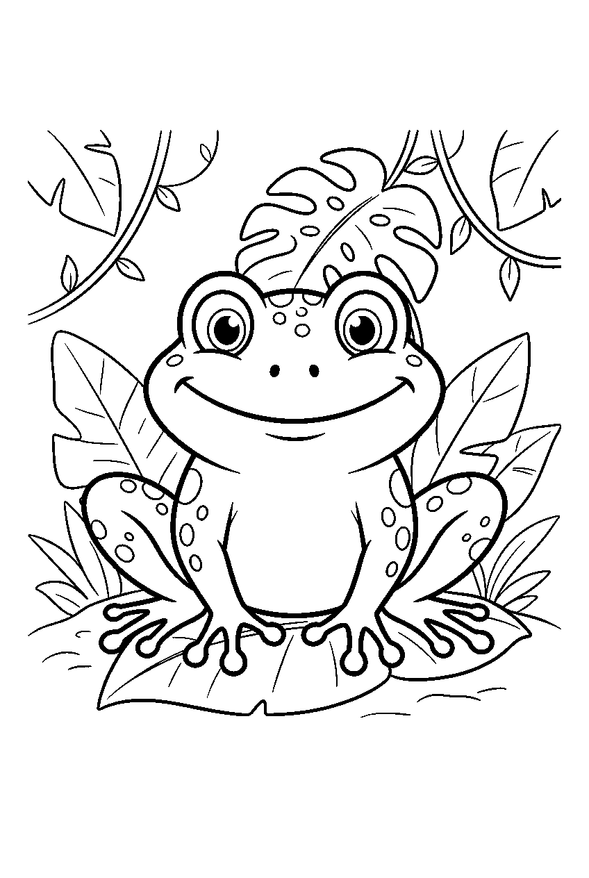 frog in jungle line art