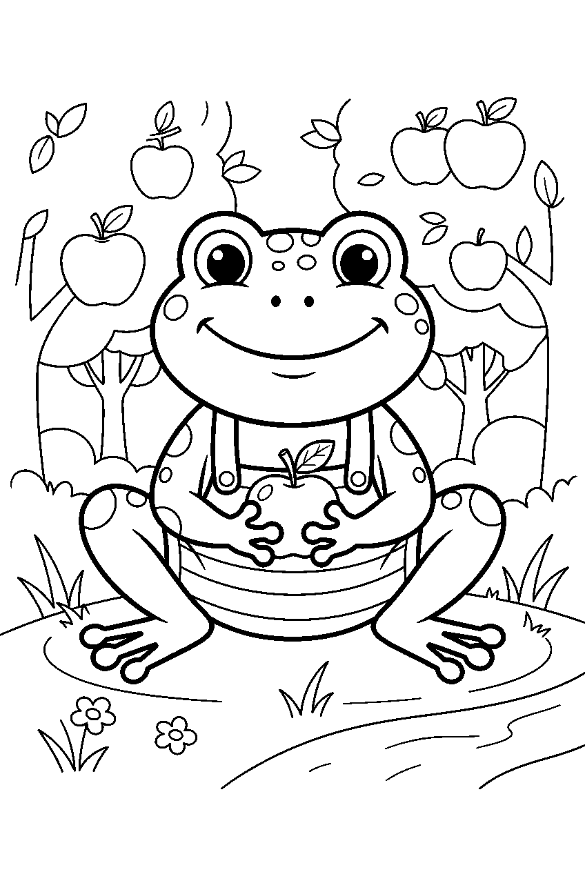 frog in orchard line art